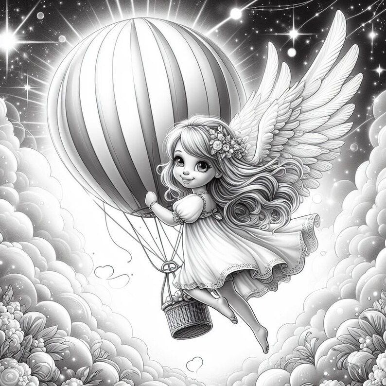 58 Angel in Hot Balloon Coloring, Baby Angel Coloring Pages, Angel
