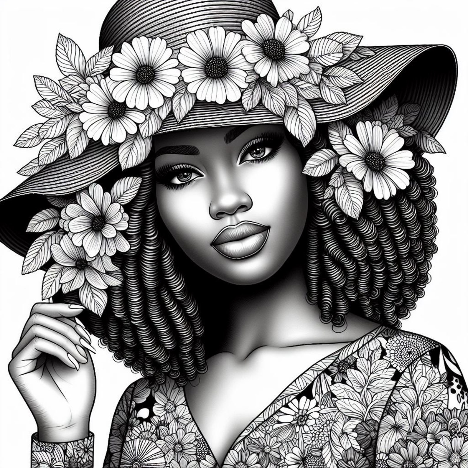 48 Floral Black Beauties Coloring Pages Girl Fantasy Afro Women Flower ...