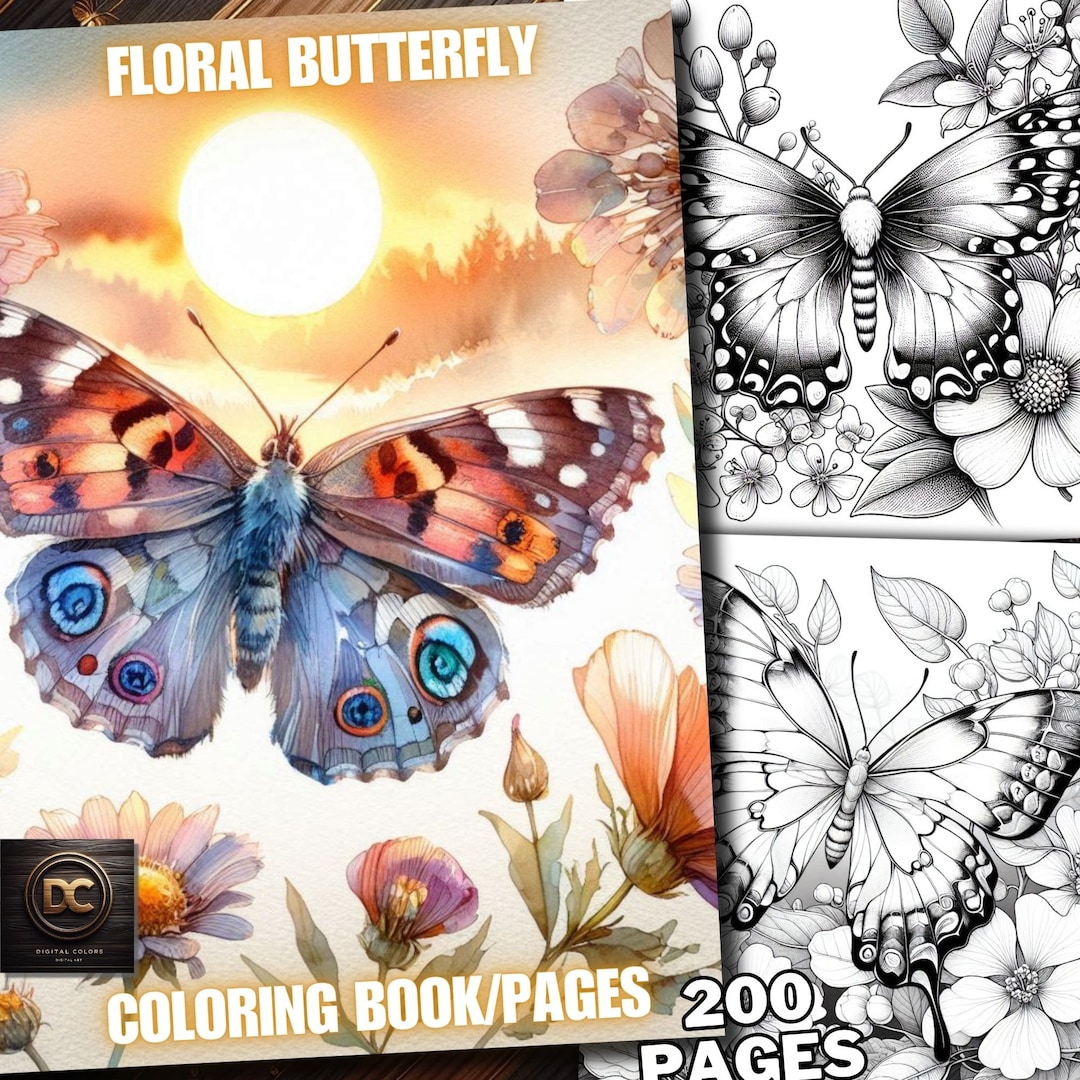 Butterflies Spring Pdf 200 Floral Butterfly Coloring Pages, Grayscale Flower Butterflies ...