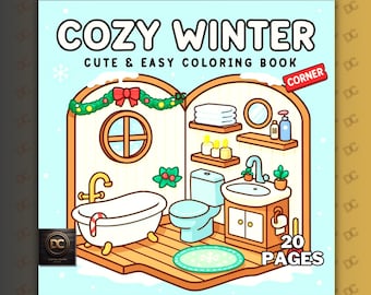 Desenhos para colorir aconchegantes de inverno, fáceis e divertidos para adultos e adolescentes. Cenas aconchegantes de neve. 20 folhas no estilo Coco Wyo, PDF para impressão + PNG digital.