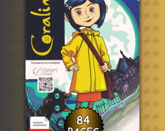 Mystery Coloring By Number Coraline, Coloring Book, Color by Numbers Dark Horror, Print & Use on Tablet, PDF Russian Vol