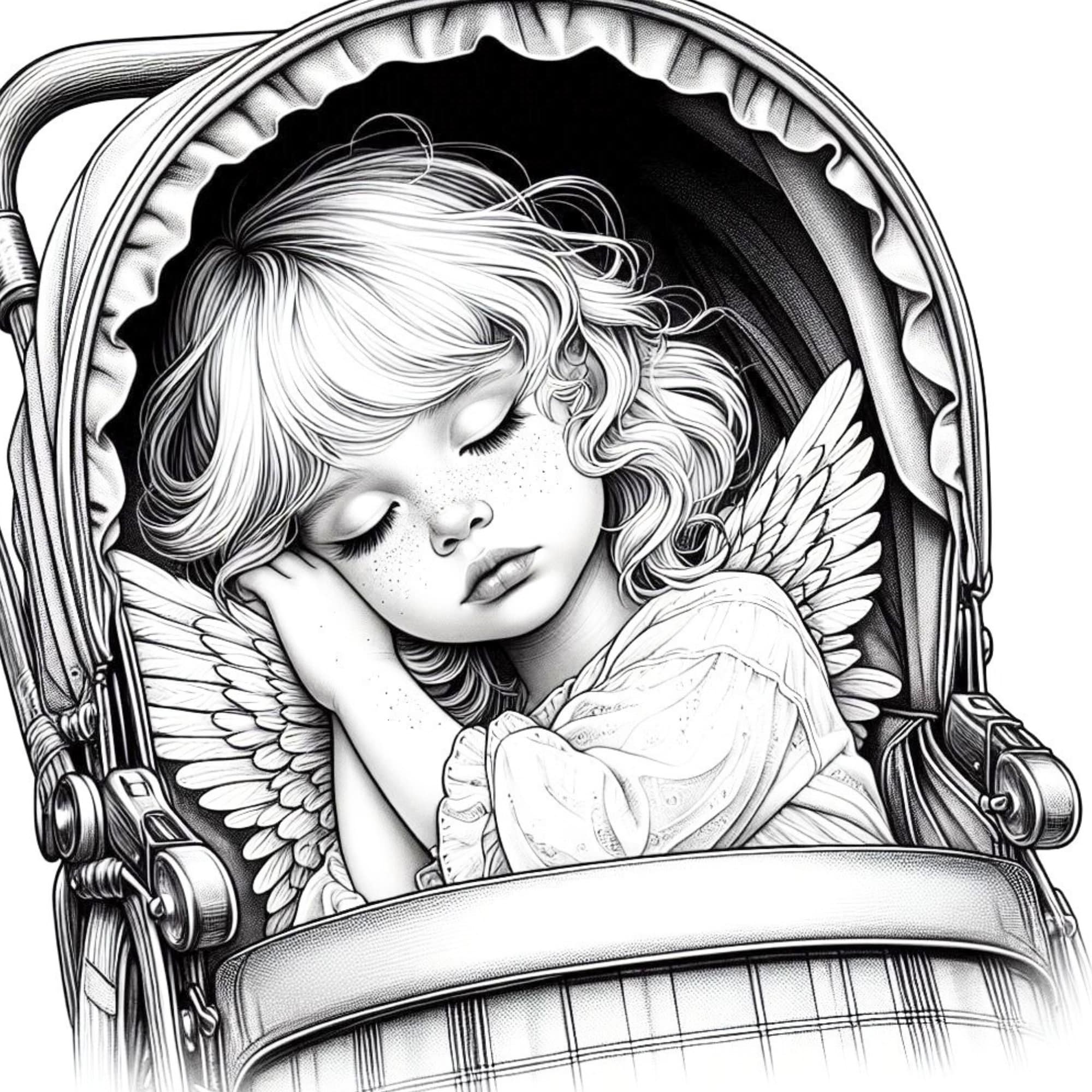 40 meisje engel in kinderwagen kleurplaten, engelen kleurboek, kleine engel  kleurplaat Grasycale Fantasy voor volwassenen en kinderen afdrukbare pdf -  Etsy België, image size:2000x2000