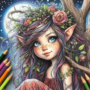 46 Gnome on a Branch and the Lunar Sky Coloring Pages, Gnomes Coloring