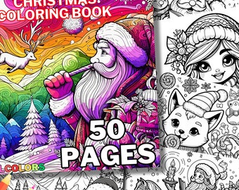 50 Christmas coloring, Christmas coloring pages, book, pages, cute modern high quality vector designs, for adults & kids, to relieve stress