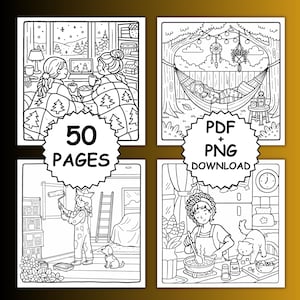 Cozy Girl Moments Coloring Book, Bold and Easy Coloring, Printable Coloring, iPad, Procreate, Girl Moments Coloring Pages Coco wyo Coloring image 2