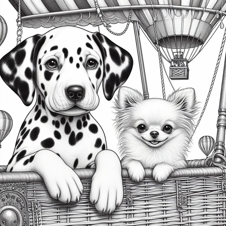 58 Dog Dalmatian and Chihuahua in Hot Balloon Coloring Pages, Dogs ...