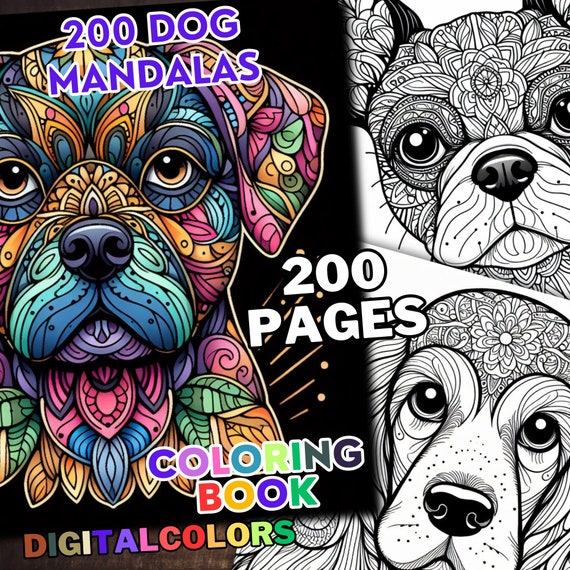 200 mandala, coloring pages, coloring book, mandala dog, High quality vector mandalas, digital print, for adults and kids and relieve stress