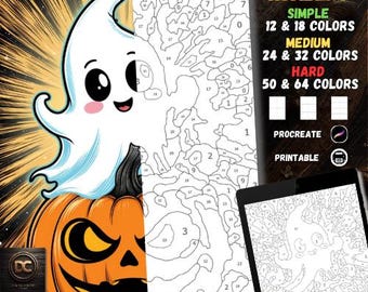 Malen nach Zahlen nach Zahlen Malseiten Digitale Malseiten Procreate Malbuch Malbuch für Erwachsene, Malen nach Zahlen Halloween