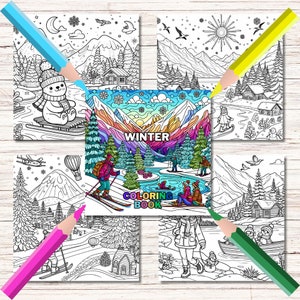 cute 50 coloring pages for adults and kids women, girls, all ages, winter theme, digital download, Vector images to ensure maximum quality.