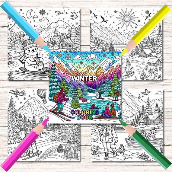 50 cute coloring pages for adults and kids women, girls, all ages, winter theme, digital download, Vector images to ensure maximum quality.