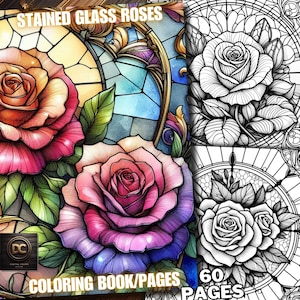 60 Stained Glass Rose Coloring Pages, Enchanted Fantasy Flowers ...