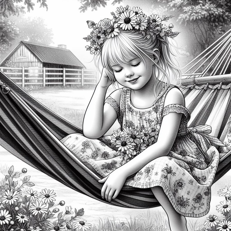 53 Flower Girl in Hammock Coloring, Floral Woman Coloring Pages, Women
