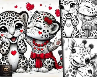 45 Valentines Coloring Pages, Valentine’s Day Coloring Book Valentines Animal Cute Animals Valentines Animals Love, Grayscale coloring print