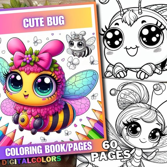 60 cute bug coloring pages for kids, bug coloring pages insect coloring book, Quality fantasy grayscale designs for adults & kids great gift
