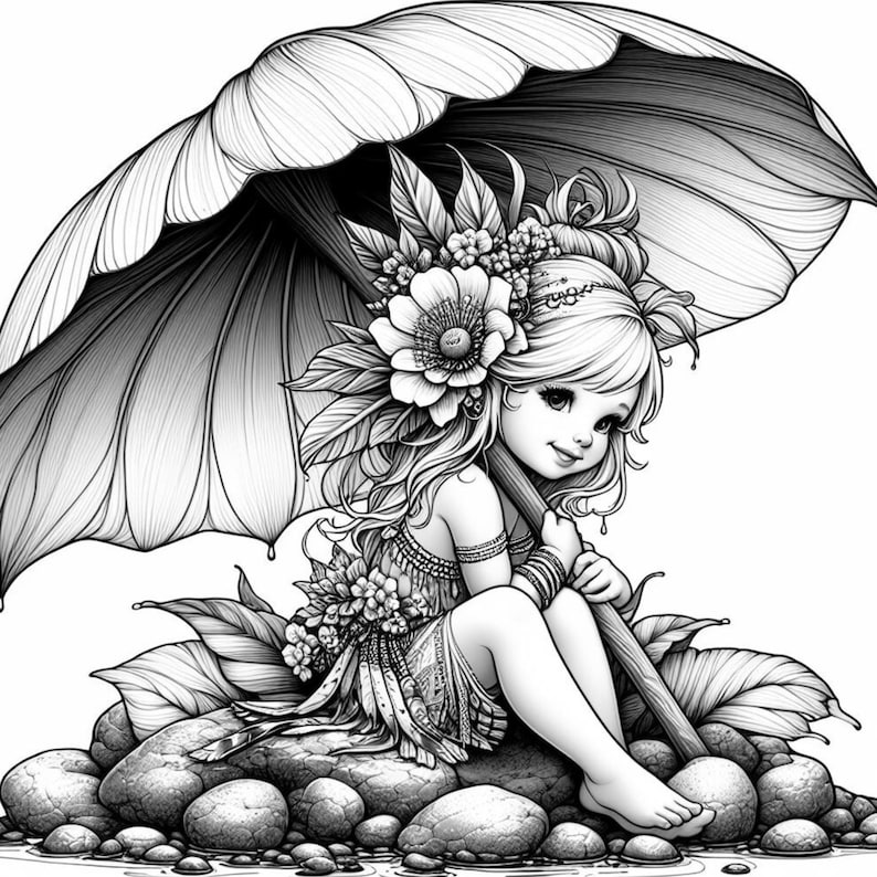 44 Flower Girl Under a Flower Petal Coloring Pages, Floral Girl