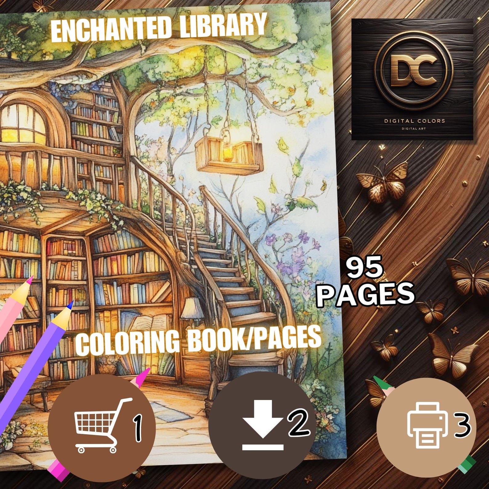 95 Enchanted Library Coloring Pages, Magic Books Coloring Book ...