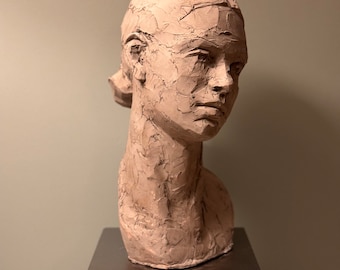 Tête de jeune femme en plâtre, Statue de jeune fille en ciment
