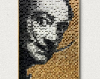 Arte de pared de madera grande, decoración de pared de madera, mosaico de madera pixelada, retrato de Dalí