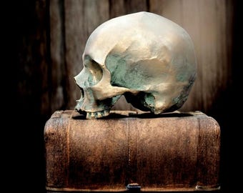 Human Skull, Halloween Home Decor, Aged Bronze Replica, Hallowween Gift, Gothic Home Decor