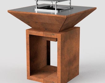 Square fire pit plans measuring 800mm x 800mm, DXF files for plasma, laser, CNC. Wood grill, barbecue.