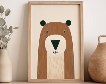 Beaver Print for Nursery. Simple woodland style nursery decor. Ideal baby shower gift