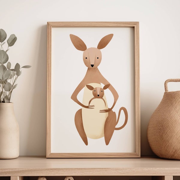 Kangaroo mother and child Print for Nursery. Simple outback themed nursery decor. Ideal baby shower gift