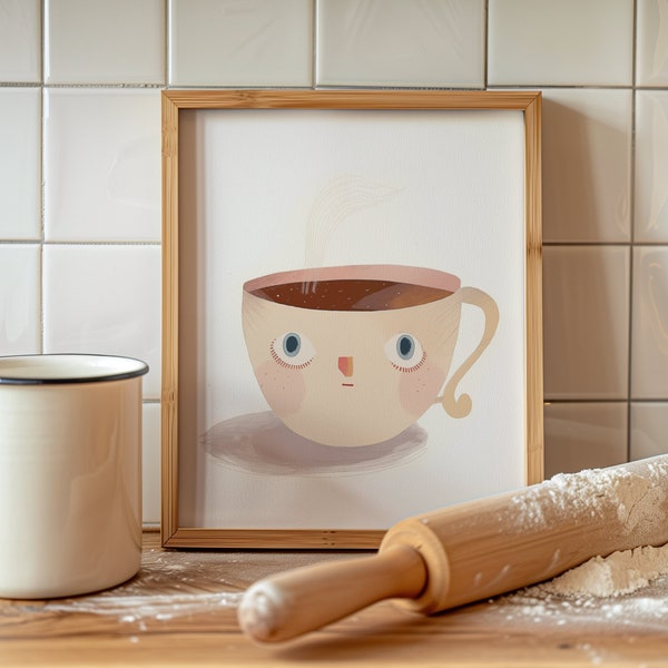 Impression confortable de tasse de café de petit déjeuner. Décoration de cuisine de haute qualité. Oeuvre d'art de bistrot moderne et contemporain. Cadeau pour chef ou cuisinier amateur.