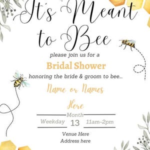 Meant to Bee Bridal Shower Invitation Editable Template - Etsy