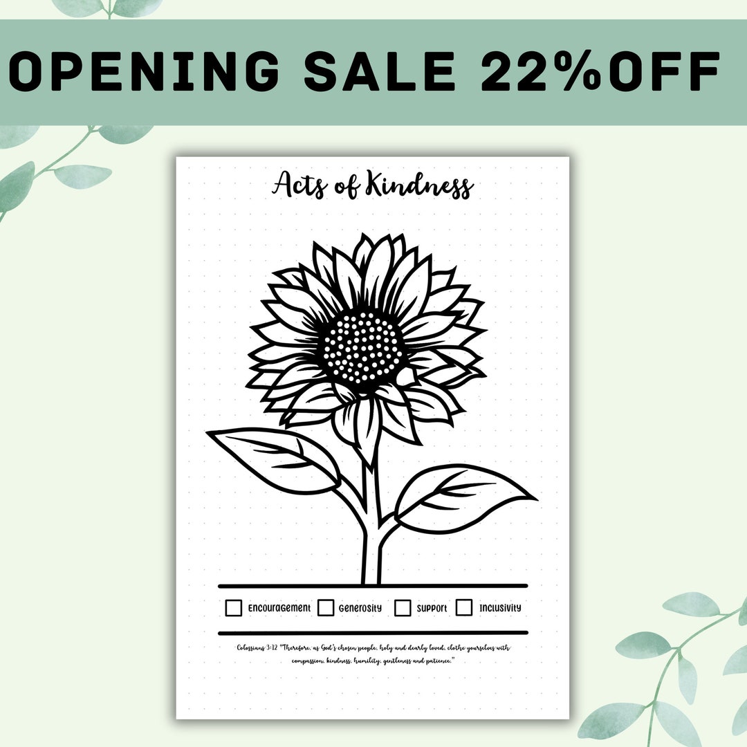 Acts of Kindness Template A5 Bullet Journal Templates Christian Bullet ...