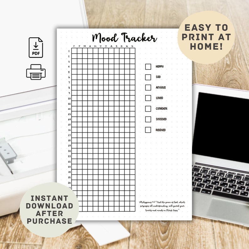Mood Tracker - A5 Bullet Journal Templates - Christian Bullet Journal ...