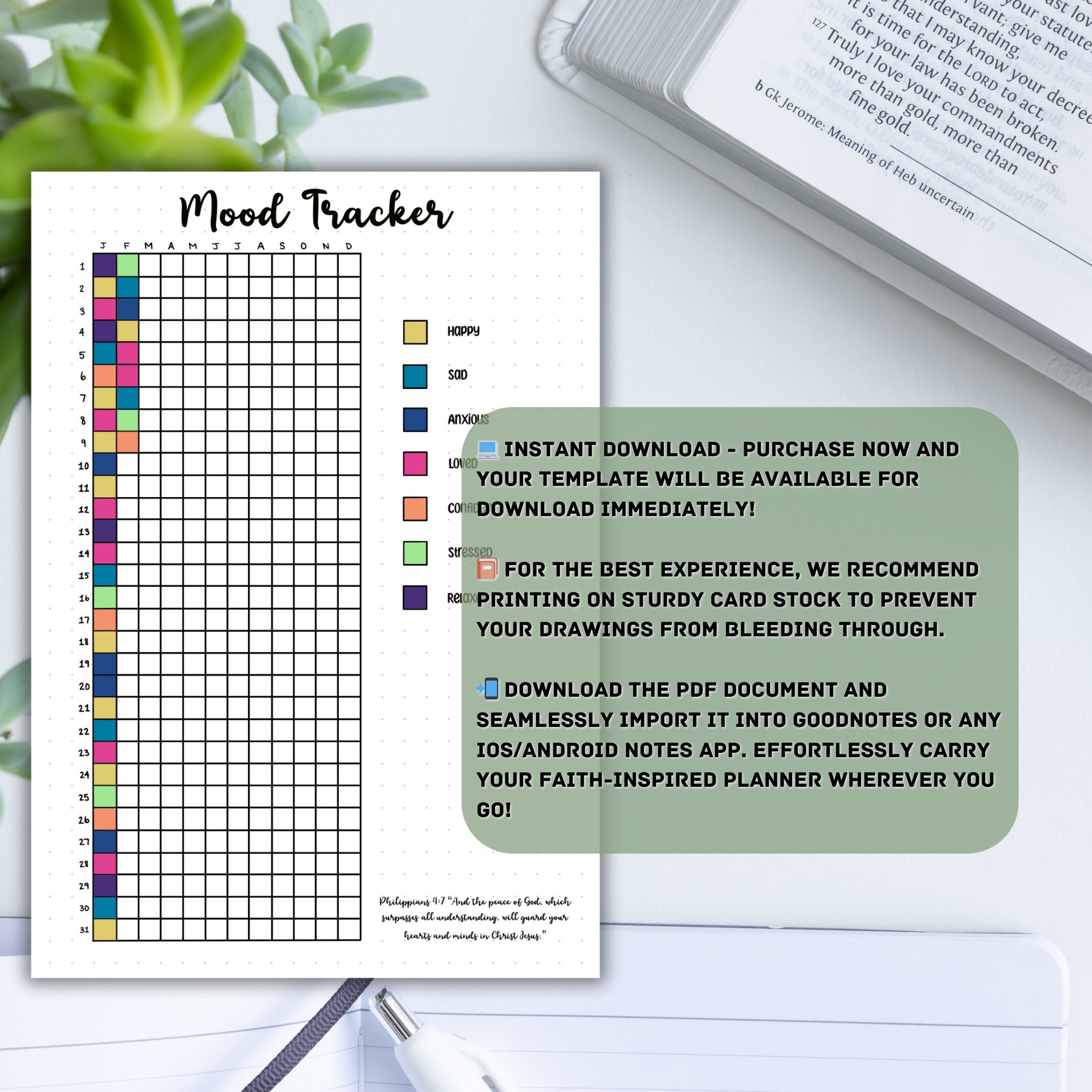 Mood Tracker A5 Bullet Journal Templates Christian Bullet Journal ...