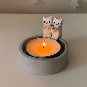 Leuke kattenkandelaar, kat theelichthouder, handgemaakt, uniek cadeau, leuk cadeau, huisdecoratie, kattenbureauvrienden