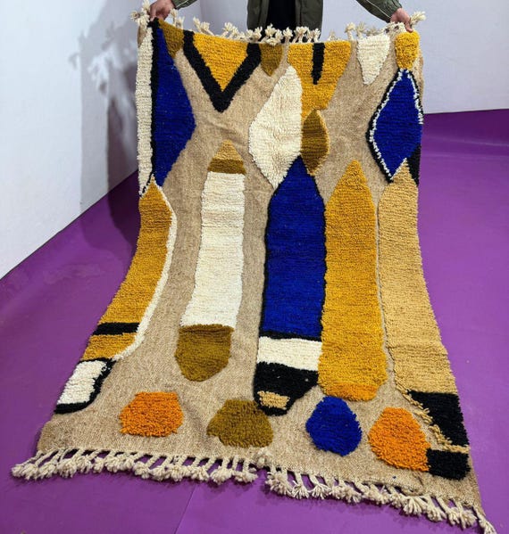 Handmade Colorful Wool Moroccan Rug: Beni Ourain Style; Rug
