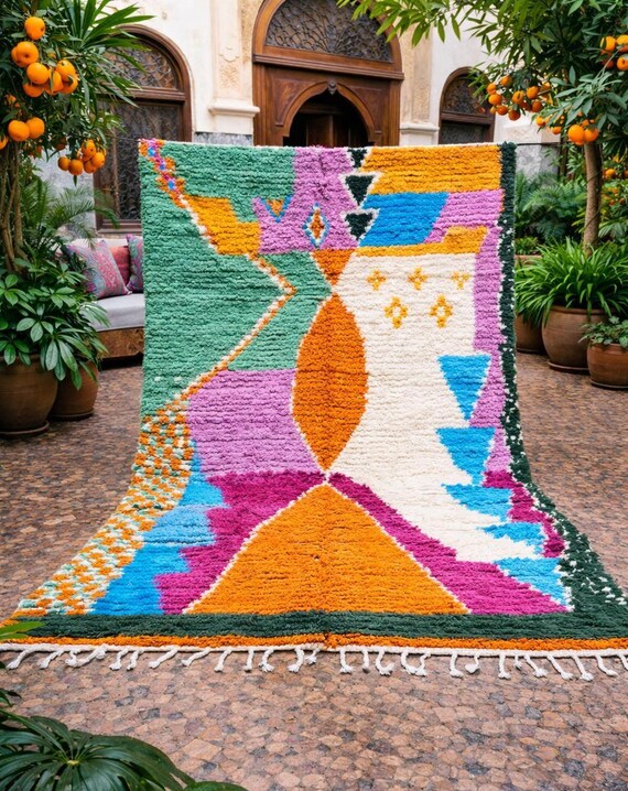 Custom Boujad Rug: Handmade Moroccan Wool Rug, Abstract Multicolored Carpet; unique ; hand made;