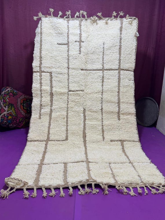 Handmade Moroccan Berber Rug;Wool Shag Beni Ourain Rug