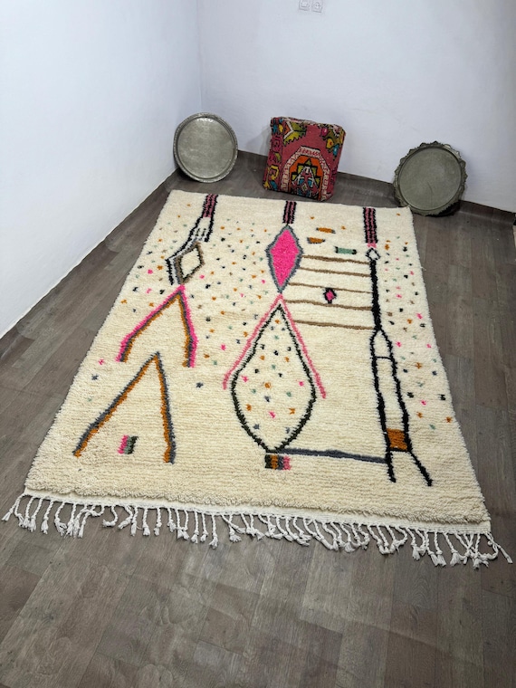 Handmade Boujaad Rug; Multicolored Berber Moroccan Carpet