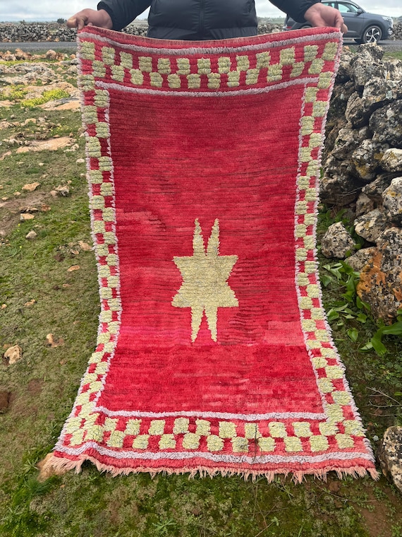 Vintage Moroccan Rug Handmade | Old Berber Tribal Carpet | Colorful Boho Moroccan Home Decor | One of a Kind