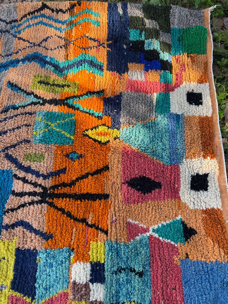 Meerkleurig Marokkaans wollen tapijt – Handgemaakt Berber Boujaad ...