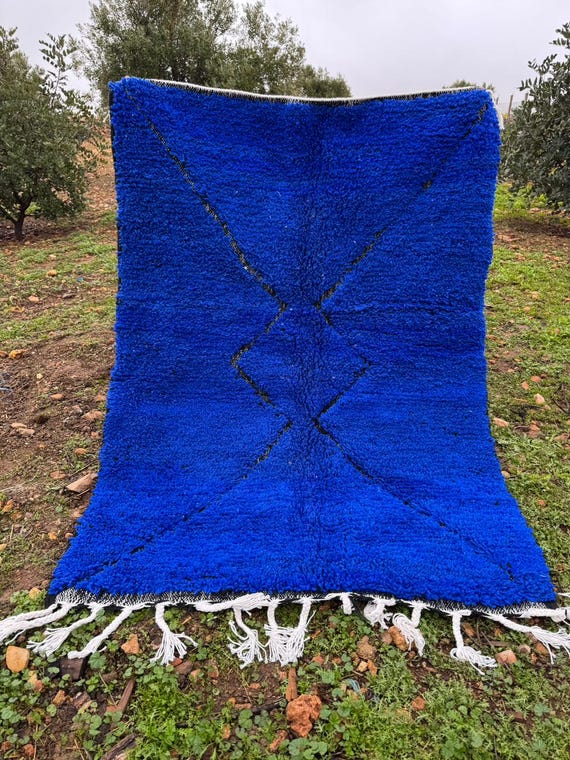Moroccan rug blue; Berber rug; Custom moroccan rug;Beni ourain rug;Handmade rug;Plain wool rug;Solid blue rug;Custom made rugs; rug