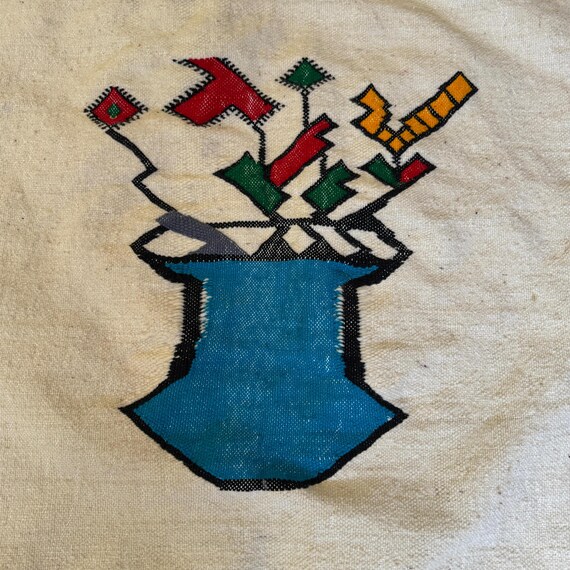 Handwoven Moroccan Rug with Geometric Floral Vase Design