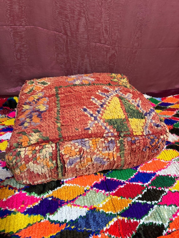 Vintage Moroccan Pouf Cover;Moroccan Kilim Pouf;Moroccan Floor cushion