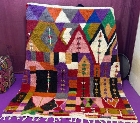 Multicolor Moroccan Wool Rug – Handmade Berber Boujaad Statement Carpet. Moroccan rug