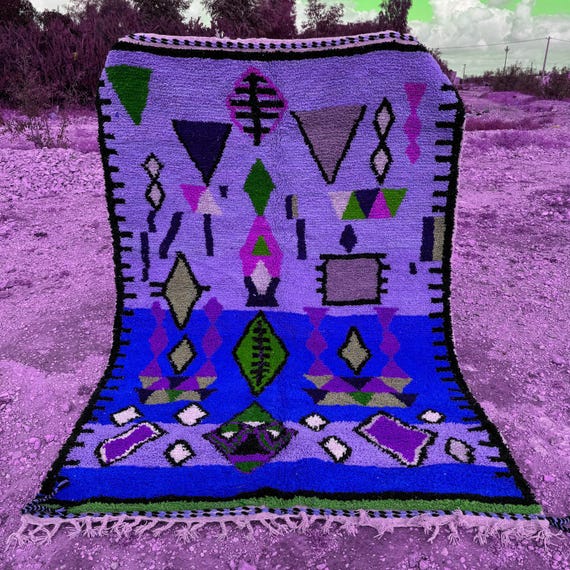 Blue Moroccan Rug | Blue. Wavy Beni ourain rug .Handmade Striped Area Rug .Custom Berber Wool . Rug. Hand made