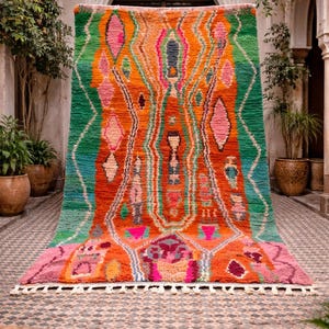 UNIQUE BENIOURAIN RUGS living room -Amazing Pink Moroccan rugRug- Handmade Rug- Berber orange Wool Carpet- Genuine Wool Rug 5x8 ft; rug