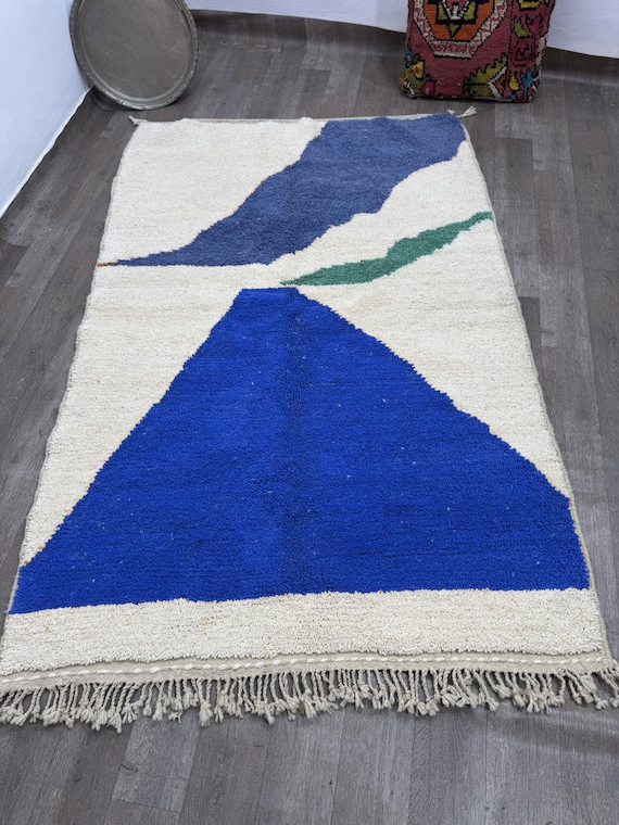 Blue Moroccan rug;Beni ourain rug;Abstract Wool rug;Abstract Blue Rug;LUXURY MOROCCO RUG;Blue And White Rug Handmade Rug;Wool Rug