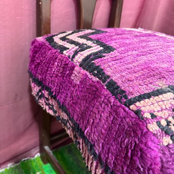 Vintage Moroccan Floor Pouf ;Handwoven Berber Cushion from Boujad Rug ;Boho Tribal Ottoman"