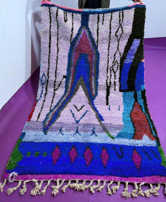 Handmade Boujad Wool Rug: Colorful Moroccan Berber Carpet.