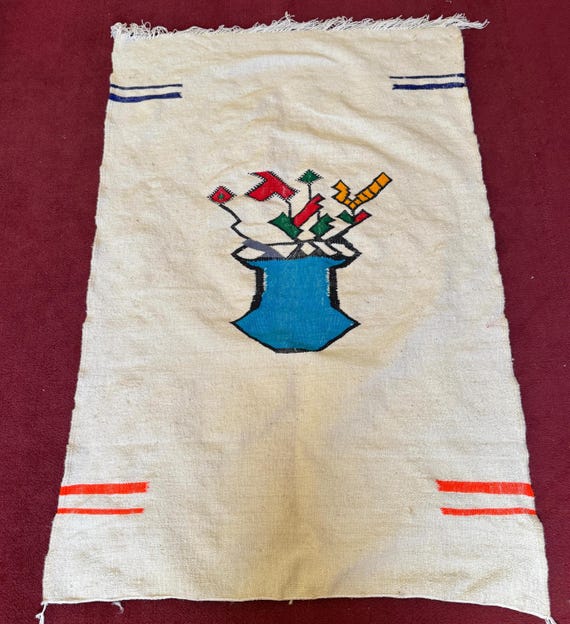 Handwoven Moroccan Rug with Geometric Floral Vase Design