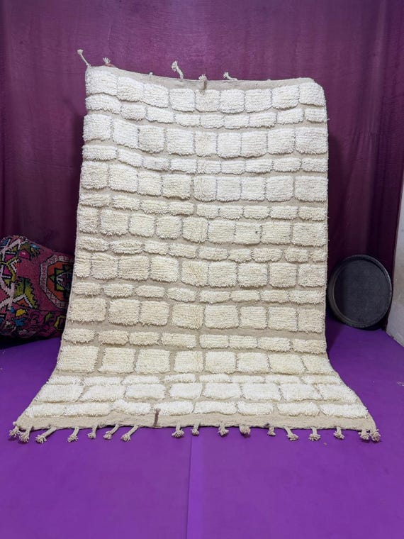 Handmade Moroccan Berber Rug;Wool Shag Beni Ourain Rug