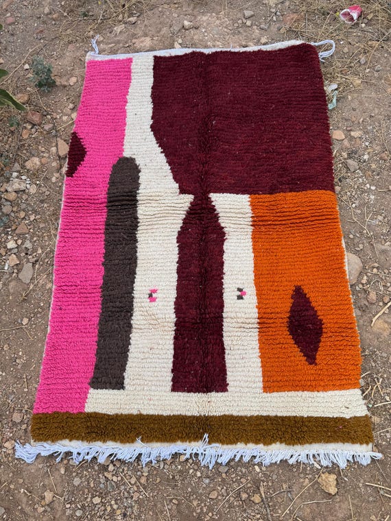 Modern Abstract Moroccan Rug – Bold Colors with Geometric Design | Handmade Wool Artwork